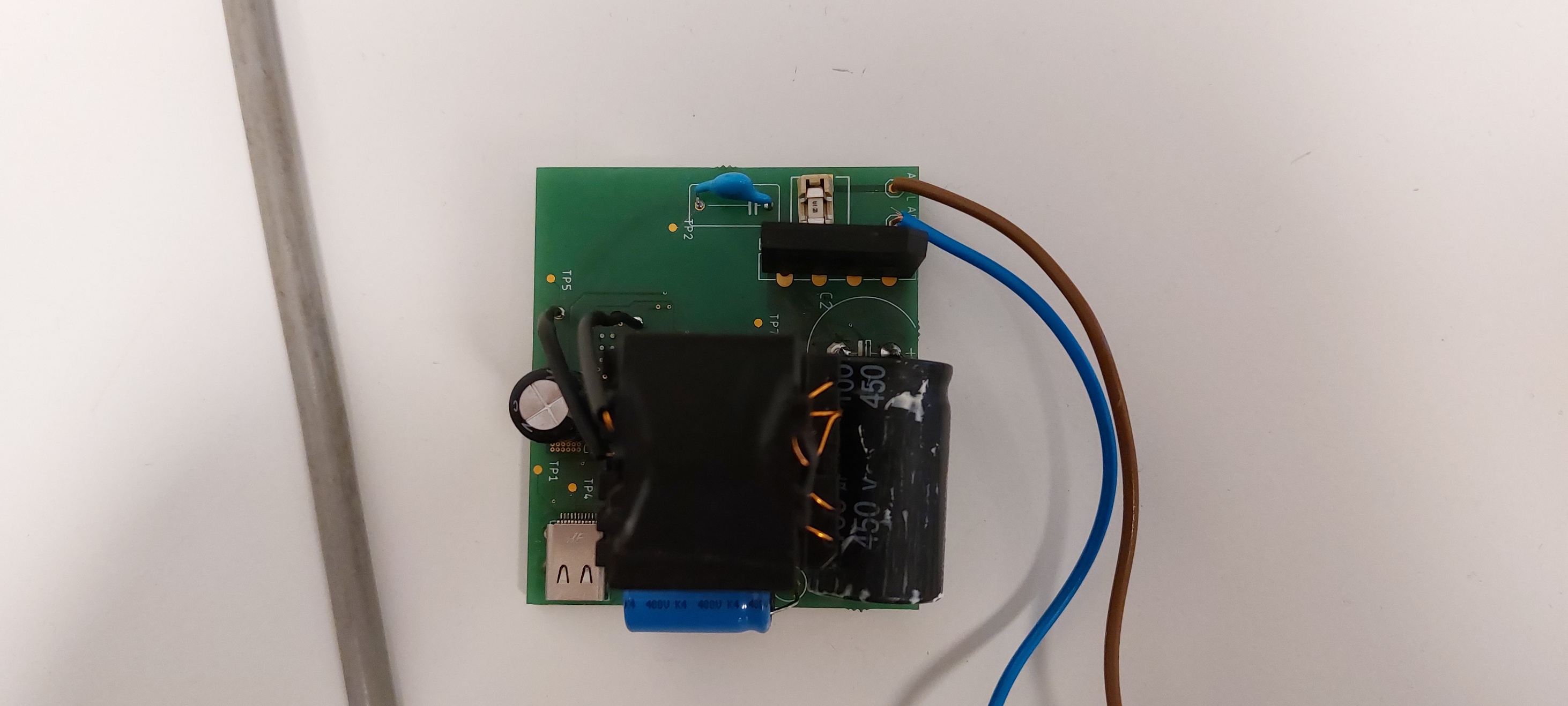 Assembled board, transformer and USB-C connector side