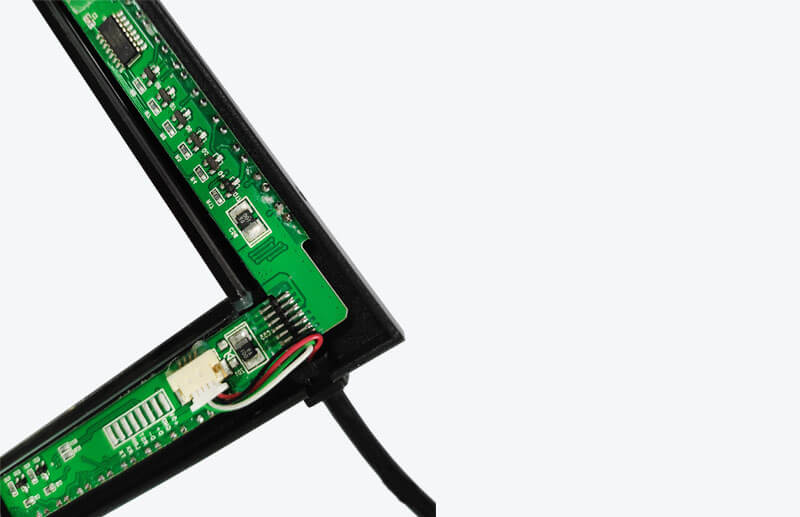 The insides of a IR touch frame with IR transmitter array and receiver array